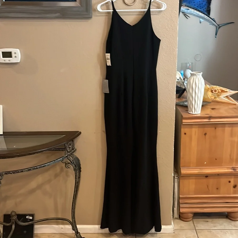 Dress the Population Black Iris Slit Crepe V-neck Gown Dress - Picture 10 of 10